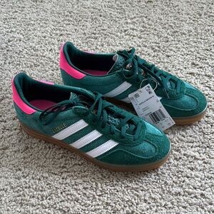 Adidas Gazelle collegiate Green and Lucid Pink Athletic Shoes with Retro Design